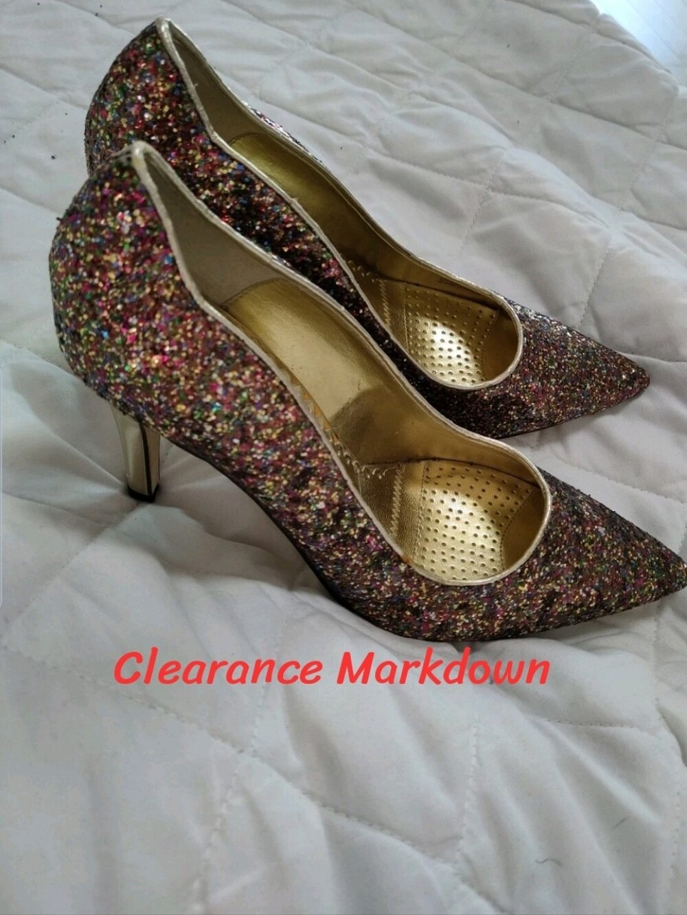 J. Renee Multicolor & Gold Women's Size 7 Glitter Pumps High Heels Shoes Rainbow